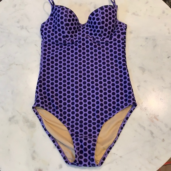 J Crew Purple and Navy Polkadot Swimsuit - Picture 2 of 7